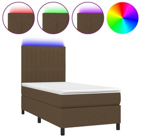 vidaXL Κρεβάτι Boxspring με Στρώμα &amp; LED Σκ.Καφέ 90x200 εκ. Υφασμάτινο