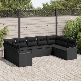vidaXL Σετ Καναπέ Κήπου με μαξιλάρι 9 pcs Μαύρο Πολυ ράταν