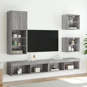 vidaXL Κομοδίνο Επιτοίχιο με Φώτα LED Γκρι Sonoma