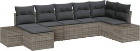 vidaXL Σετ Καναπέ Κήπου με μαξιλάρι 7 pcs Γκρι Πολυ ράταν