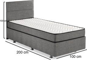 Single Mattress, Base &amp; Headboard Silver - Grey (100 x 200) Grey