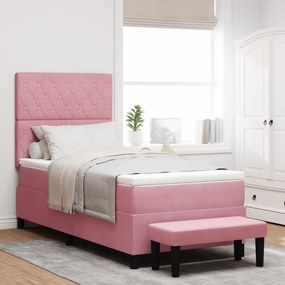 vidaXL Κρεβάτι με ελατήρια με στρώμα Ροζ 90 x 190 cm Βελούδο