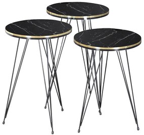 Side tables Sebastian set 3 pcs black marble-golden D34x55cm 34x34x55 εκ.