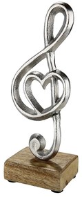 Διακοσμητικό Κλειδί Του Σολ Καρδιά Σε Βάση Ασημί/Φυσικό Αλουμίνιο/Ξύλο 6x8x22cm