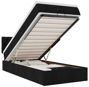 vidaXL Οθωμανικό κρεβάτι με στρώμα &amp; LEDs Μαύρο 90x200 cm Ύφασμα