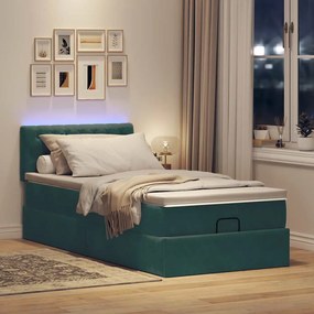 vidaXL Οθωμανικό κρεβάτι με στρώμα & LEDs Dark Green 90x190cm Velvet