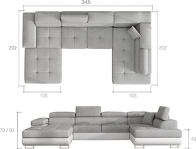 Γωνιακός καναπές Romeo-Δεξιά-Μαύρο - Λευκό - 345.00Χ202.00Χ90.00cm