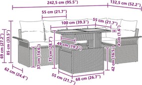 vidaXL Σετ Καναπέ Κήπου 6 τμχ. Γκρι Πολυ ράταν