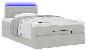 vidaXL Οθωμανικό κρεβάτι με στρώμα&LEDs Ανοιχτό γκρι 120x190cm Βελούδο