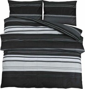 vidaXL 2 τεμ. 200 x 220 cm + 80 x 80 cm 100% Cotton Black Stripes