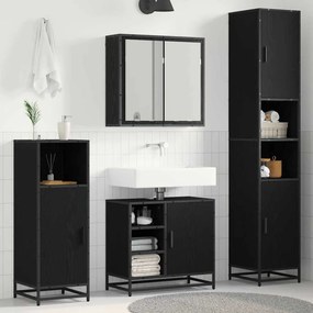 vidaXL Σετ Επίπλων Μπάνιου με ράφι 3 pcs Μαύρη Οξυά Επεξεργασμένο ξύλο