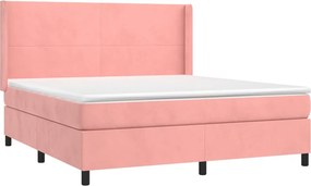 vidaXL Κρεβάτι Boxspring με Στρώμα &amp; LED Ροζ 180x200 εκ. Βελούδινο