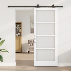 vidaXL Συρόμενη Πόρτα με Σετ Υλικών 'ORKDAL' Λευκό Στερεό Ξύλο & Γυαλί