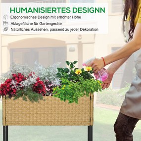 Outsunny Υπερυψωμένο παρτέρι, παρτέρι, βαθύ ράφι, μεταλλικό πλαίσιο/Poly Rattan, 70 x 30 x 72 cm, αμμοχρώματος