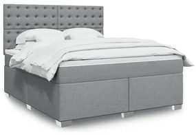 Κρεβάτι Boxspring με Στρώμα Ανοιχτό Γκρι 180x200 εκ. Υφασμάτινο