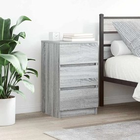 Κομοδίνα με 3 συρτάρια 2 τεμάχια Γκρι Sonoma 39x35x65 εκ. - Γκρι