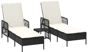 vidaXL Ξαπλώστρα με μαξιλάρι 2-πρόσωπο 2 pcs Μαύρο συνθετικό ρατάν