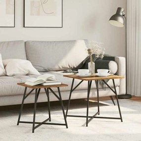 vidaXL Τραπέζι Παράπλευρης Χρήσης 2 τμχ σε παλιό ξύλο και μέταλλο