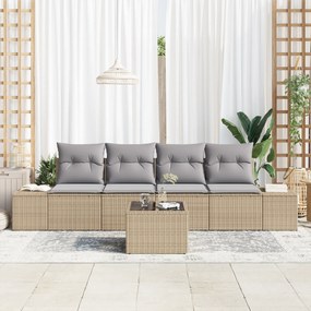 vidaXL Σετ Καναπέ Κήπου 5 Τμχ με Μαξιλάρια Μπεζ Πολυ Ρατάν