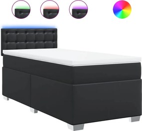 vidaXL Κρεβάτι Boxspring με Στρώμα Μαύρο 90x190εκ. από Συνθετικό Δέρμα