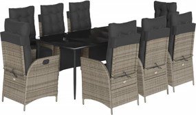 vidaXL Σετ Τραπεζαρίας Κήπου 9 τεμ. Γκρι Συνθ. Ρατάν με Μαξιλάρια