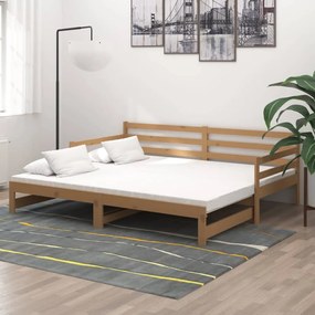 vidaXL Καναπές Κρεβάτι Καφέ Μελί 2 x (90 x 200) εκ. Μασίφ Ξύλο Πεύκου