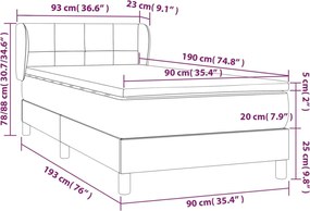 vidaXL Κρεβάτι Boxspring με Στρώμα Σκούρο Καφέ 90x190 εκ. Υφασμάτινο
