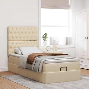 vidaXL Οθωμανικό κρεβάτι με στρώμα Cream 90x190cm ύφασμα