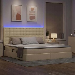 vidaXL LED Κρεβάτι αποθήκευσης με στρώμα Κρέμ 200 x 200 cm Ύφασμα