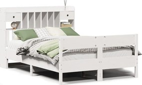 vidaXL Κρεβάτι Βιβλιοθήκη Χωρίς Στρώμα Λευκό 135x190 εκ Μασίφ Πεύκο