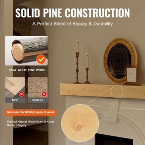 VEVOR Fireplace Mantel Wood Shelf Floating Rustic Fireplace Mantel 60&quot; Natural
