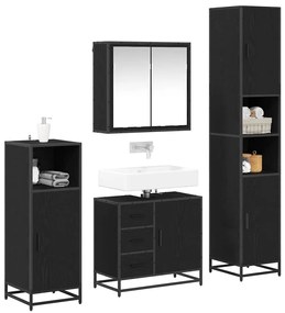 vidaXL Σετ Επίπλων Μπάνιου με ράφι 4 pcs Μαύρη Οξυά Επεξεργασμένο ξύλο