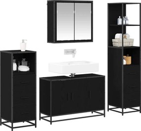 vidaXL Σετ Επίπλων Μπάνιου με ράφι 4 pcs Μαύρη Οξυά Επεξεργασμένο ξύλο