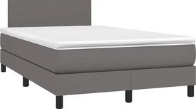 vidaXL Κρεβάτι Boxspring με Στρώμα &amp; LED Γκρι 120x190 εκ. Συνθ. Δέρμα