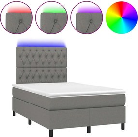vidaXL Κρεβάτι Boxspring με Στρώμα &amp; LED Σκ.Γκρι 120x190εκ. Υφασμάτινο