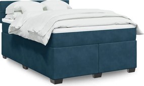 vidaXL Κρεβάτι Boxspring με Στρώμα Μπλε 140x190 εκ. Βελούδινο