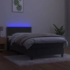 vidaXL Κρεβάτι Boxspring με Στρώμα & LED Σκ. Γκρι 80x200 εκ. Βελούδινο