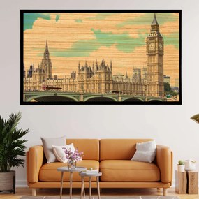 Πίνακας σε Ξύλο με Θέμα &#8220;Big Ben – Houses of Parliament&#8221; σε μαύρη ξύλινη Κορνίζα - 80cmx50cm