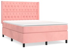 Κρεβάτι Boxspring με Στρώμα Ροζ 140x190 εκ. Βελούδινο - Ροζ