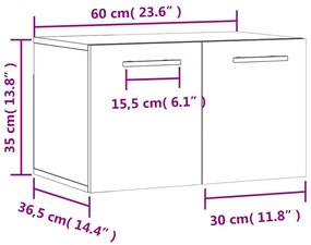 Ντουλάπι Τοίχου Γυαλιστερό Λευκό 60x36,5x35 εκ. Επεξεργ. Ξύλο - Λευκό