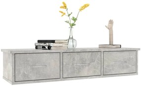 vidaXL Ράφι Τοίχου με Συρτάρια Γκρι Σκυροδ. 88x26x18,5 εκ. Επεξ. Ξύλο