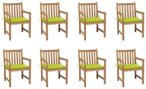 3073069 vidaXL Καρέκλες Κήπου 8 τεμ. Μασίφ Ξύλο Teak με Φωτ. Πράσινα Μαξιλάρια Πράσινο, 1 Τεμάχιο