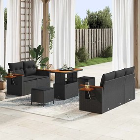 vidaXL Σετ Καναπέ Κήπου με μαξιλάρι 8 pcs Μαύρο 90 x 55 x 71 cm