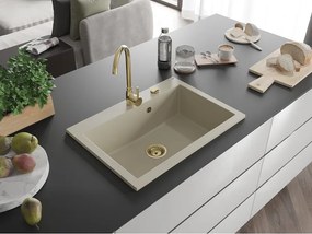 Mexen Elix νεροχύτης γρανίτης 1-διαμέρισμα 700 x 500 mm, μπεζ, σιφόνι χρυσό