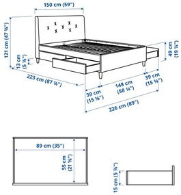 IDANÄS κρεβάτι με επένδυση και αποθηκευτικό χώρο, 140x200 cm 404.471.69