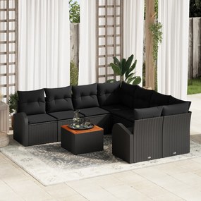 vidaXL Σετ καναπέ κήπου 9 pcs Μαύρο Μεγάλο Ρατάν & Μέταλλο