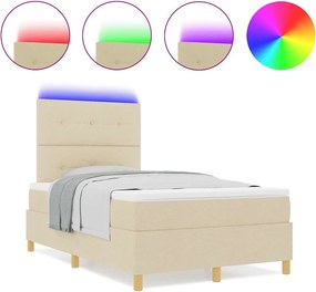 vidaXL LED Κρεβάτι με βάθρο με στρώμα Κρεμ 120 x 200 cm ύφασμα