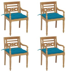 Καρέκλες Batavia 4 τεμάχια από Μασίφ Ξύλο Teak με Μαξιλάρια - Μπλε