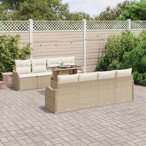 vidaXL Σετ Σαλονιού 9 Τεμαχίων με Μαξιλάρια Μπεζ Poly Rattan
