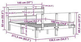 Πλαίσιο Κρεβατιού με Κεφαλάρι 135x190 εκ. από Μασίφ Ξύλο Πεύκου - Καφέ